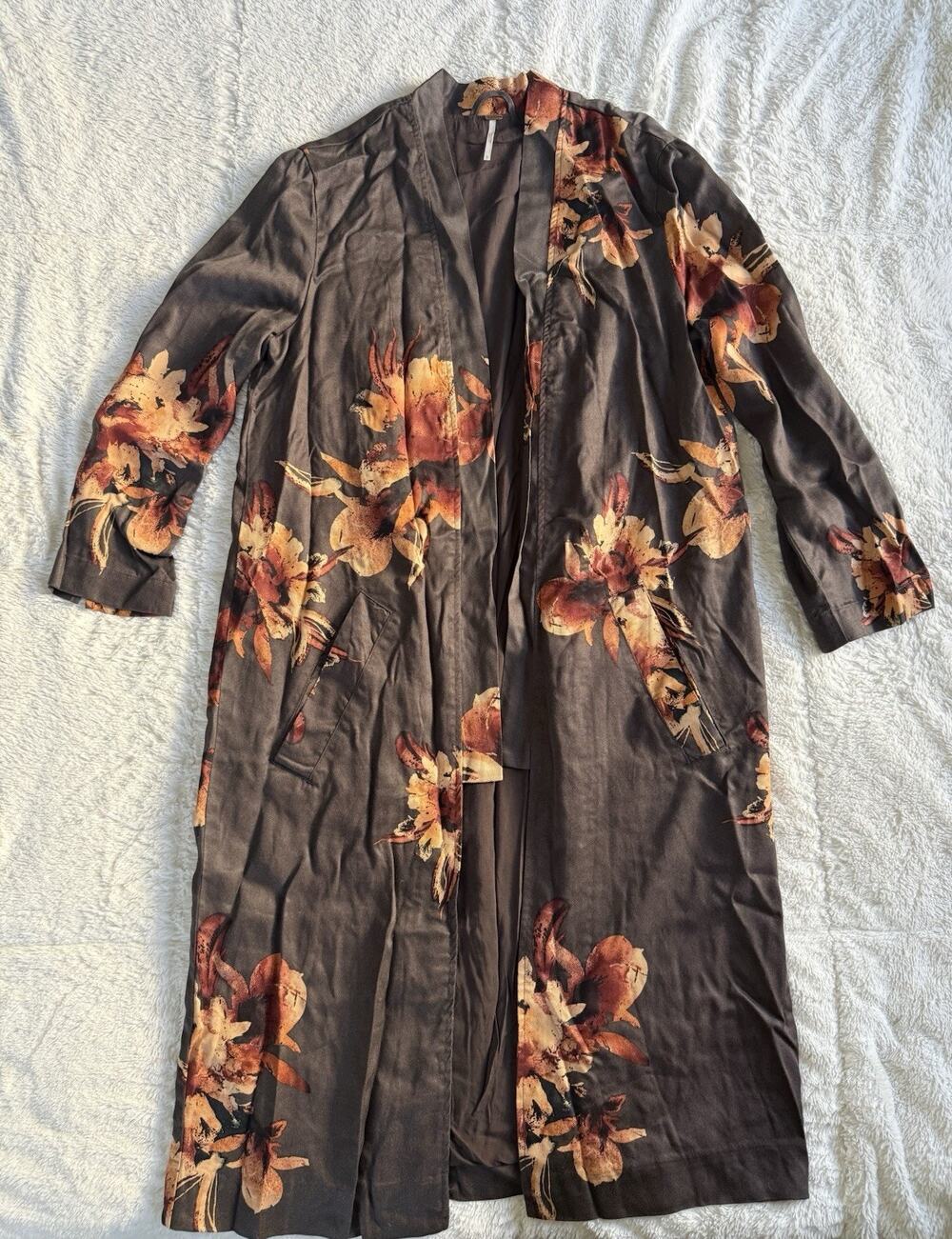 Free People Printed Floral Open Style Women Kimono Duster Size Large Bohemian